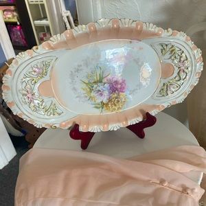 Antique German hand painted celery dish